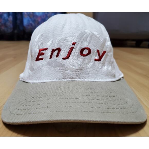 Coca-Cola White Beige Embroidered Coke Logo Hat Cap Baseball Red Adjustable USA - Picture 1 of 9